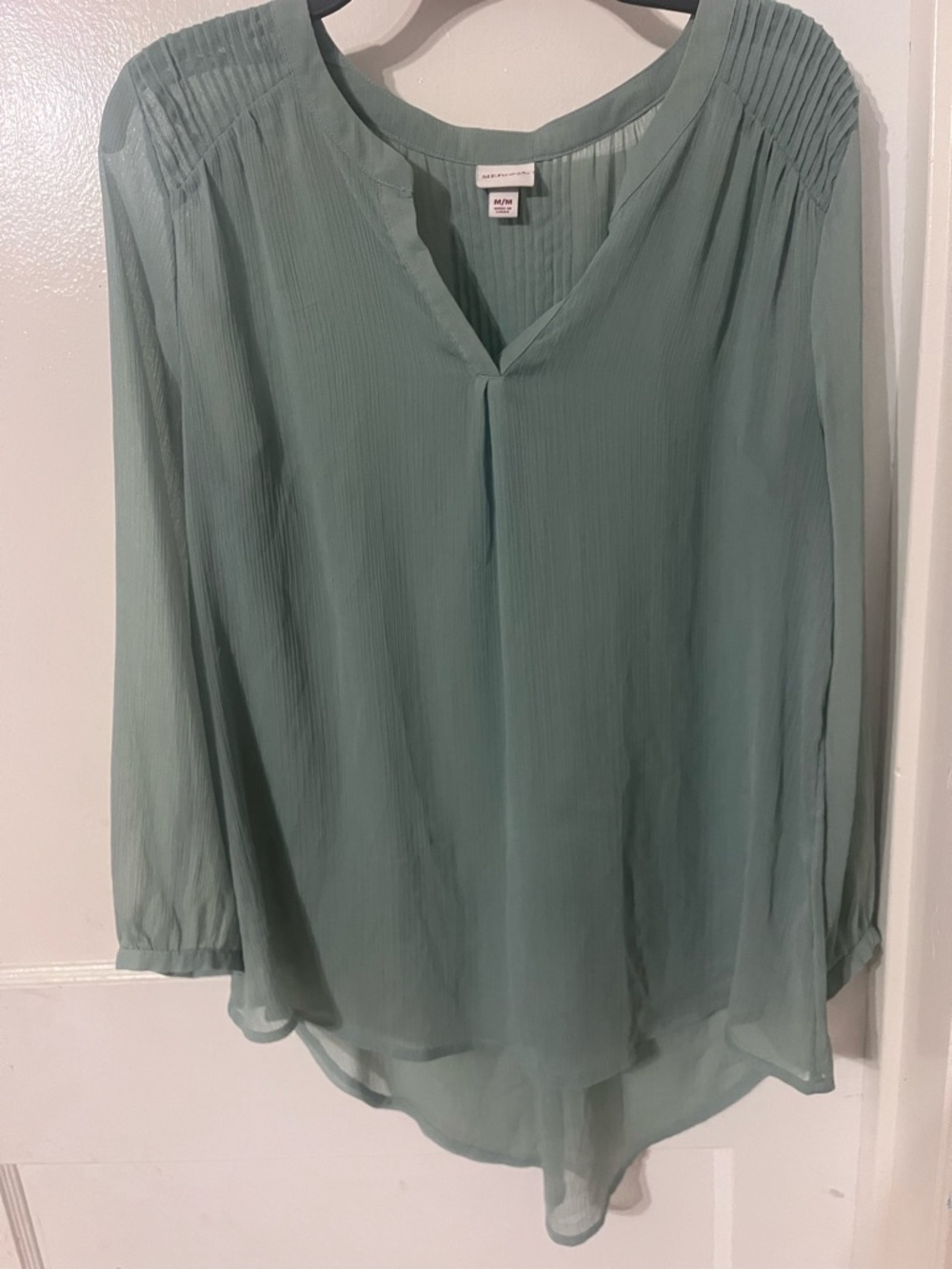 Merona Sage Green Pleated V-Neck Blouse
